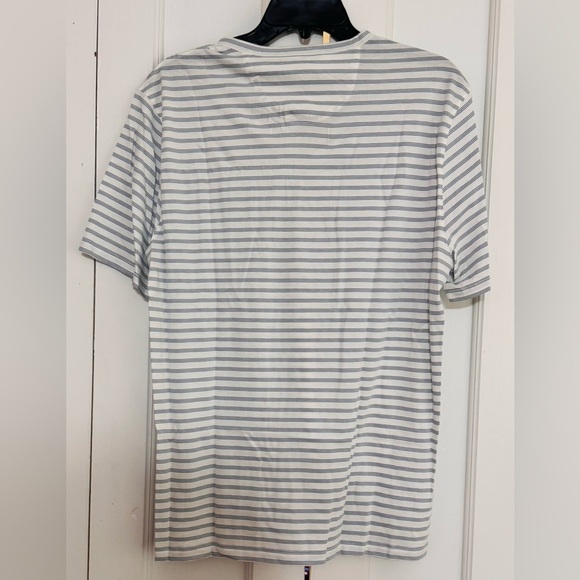 Vince NEP Stripe Henley Tee in Chalk Blue/Off White - Picture 7 of 7